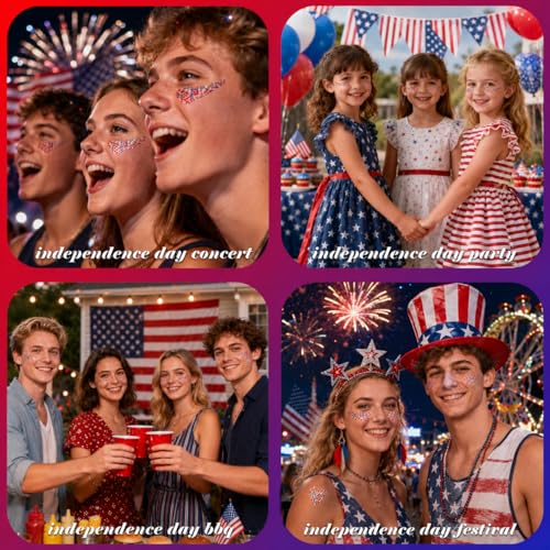 MEICOLY 250th Red White and Blue Patriotic Face Glitter,USA Flag Star Body Glitter Gel,Hair Glitter for 4th of July Outfits for Women, Fourth of July Accessories for Independence Day - color: USA Red White Blue