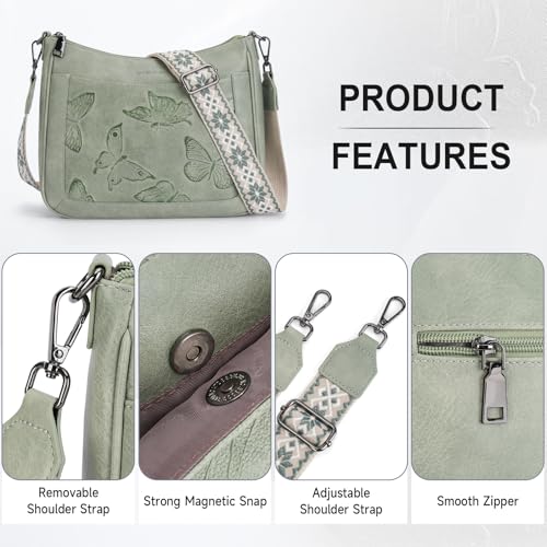 KITEVIUN Crossbody Bags for Women Trendy, Vegan Leather Medium Butterfly Hobo Purse, Women's Shoulder Handbags - color: 04-green