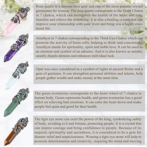Top Plaza Antique Silver Flower Wrapped Natural Quartz Gemstone Healing Crystal Necklace 5pcs/Set - color: 5pcs/set