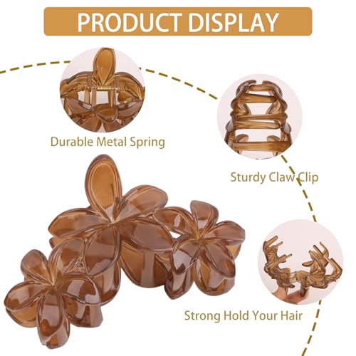 ANBALA 4Pcs Flower Hair Clips for Women Girls Neutral Color Hawaiian Flower Claw Clips for Thick Hair Non Slip Strong Hold Beach Accessories - color: Leopard-B