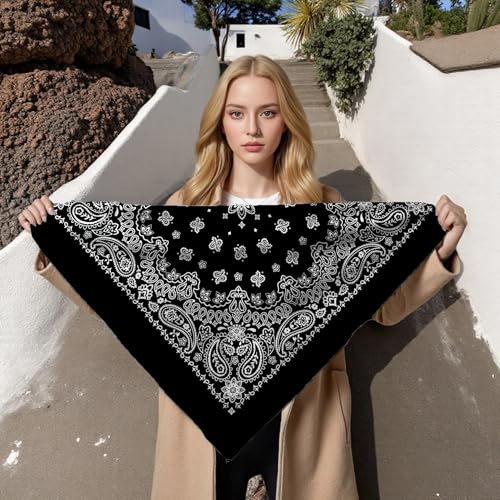 Bandana Single Pack Soft Thin 27 inch Cotton Paisley Extra Large Headwear - color: Black