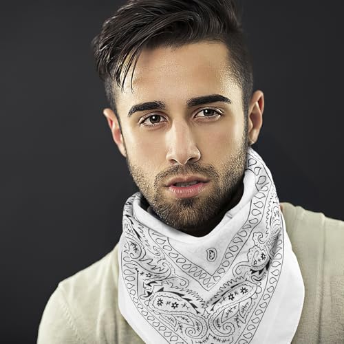 6 Pack Pure Cotton Bandana, Multi-Purpose Square Handkerchief, Face Mask headband for Men and Women - color: White