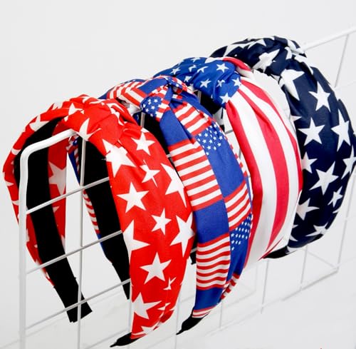 Huachi American Flag Headbands for Women Knotted 4th of July Headband Accessories for Women Patriotic USA Hair Band Top Knot Hair Hoops Girls Independence Day Red White and Blue Head Bands - color: American Flag Headbands