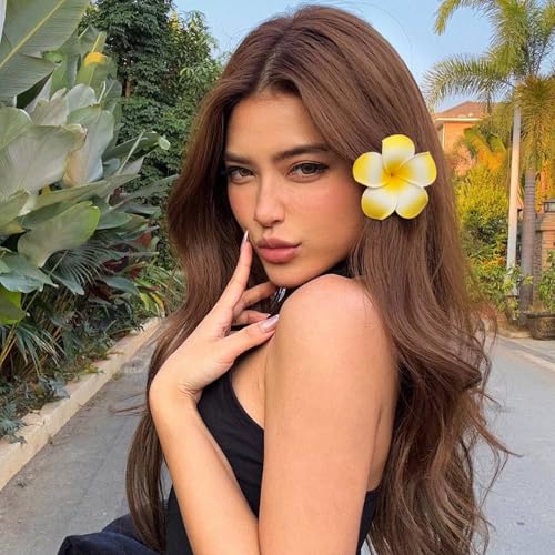 6 pcs Hawaiian Flower Hair Clips for Women，Plumeria Hibiscus Hair Clips Artificial Flower Clips, Boho Hair Accessories for Vacation Beach Party - Mixed Floral - color: Mixed Floral