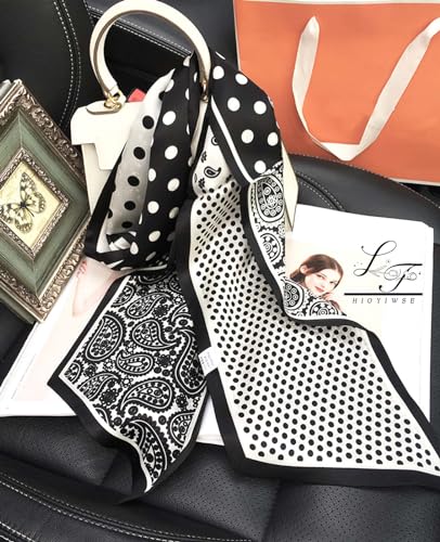 Hioyiwse Head Scarf Hair Neck Scarves For Women Purse Bag Scarfs For Handbags Silky Long Thin Satin Headscarf Fashion - color: B10-black Four