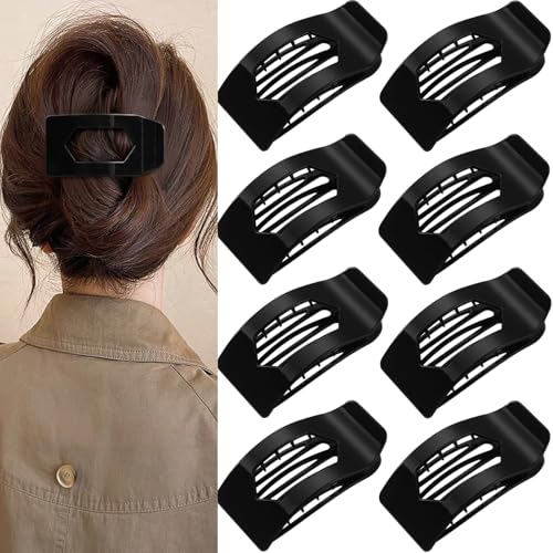 8 Pack Black Flat Hair Clips for Women – Large Glossy Rectangle No-Slip Claw Clips for Thick & Thin Hair, Strong Hold Square Hair Accessories for Work & Daily Styling - color: Black