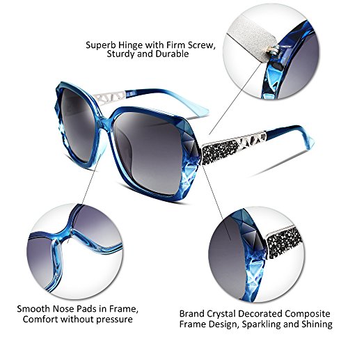 FEISEDY Polarized Women Square Sunglasses Sparkling Composite Shiny Frame B2289 - color: 1 Blue/Fade Smoke