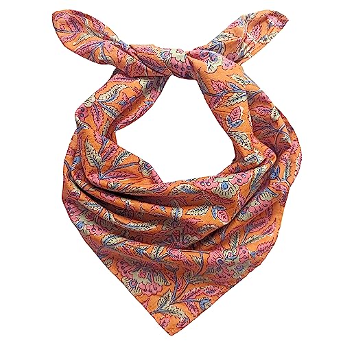 AVKA Studio 100% Cotton Bandanas for Women & Men, 2 Pack 20x20 Inch, 22x22 inch Hand Printed, Lightweight Cotton Handkerchief - color: Orange, size: 20 x 20 Inches