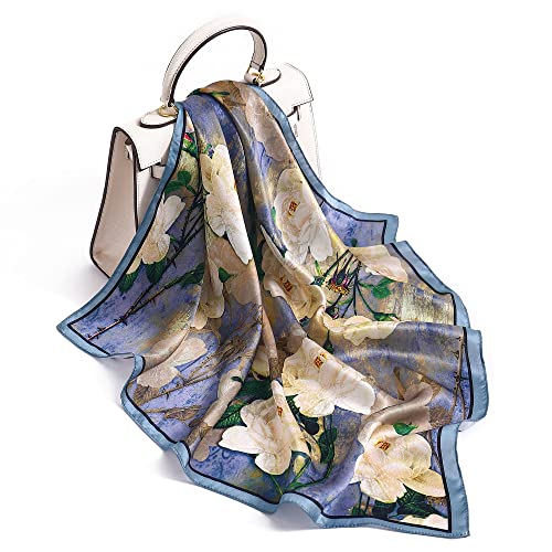 STARWHISPER 100% Pure Mulberry Silk Square Scarf-27''x27 Lightweight Hair Scarves Headscarf Night Sleeping with Gift Packed - color: Camellia