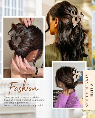4 PCS Bow Hair Clips Bow Claw Clip for Women, Large Hair Claw Clips for Thin Thick Long Hair Cute Nonslip Bows (Dark khaki+light khaki+Dark Brown+Beige) - color: Dark khaki+light khaki+Dark Brown+Beige