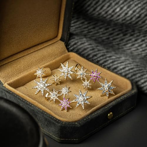 Star Crystal Ear Cuff Earrings for Women Rhinestone Ear Climber Earrings Cubic Zirconia North star Ear Crawler Earrings for Mom Wife - color: Multicolor