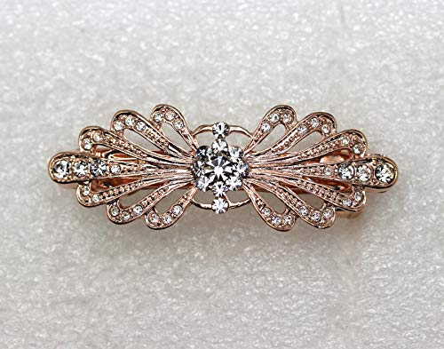 Faship Clear Small Mini Floral Hair Barrette Clip - color: Clear/Rose Gold
