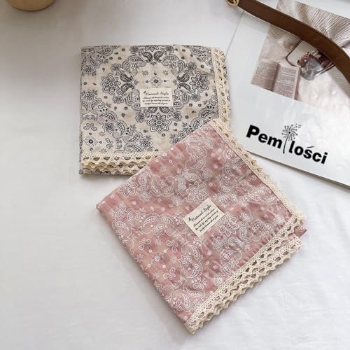 Soft Cotton Like Lace Bandana Headband, Head Wrap, Protective Coverage, Hair Neck Scarf for Women 24 x 24 inch - color: Cas001 - Paisley B