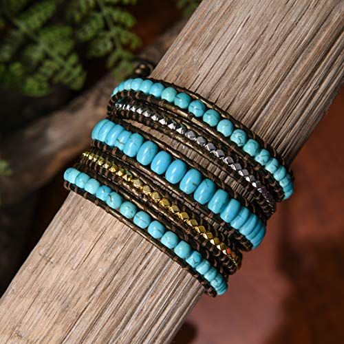 YGLINE Natural Stone Bracelet 5 Wraps Bracelet Handmade Blue Color Boho Bracelet for Women Bracelet - color: turquoise 6