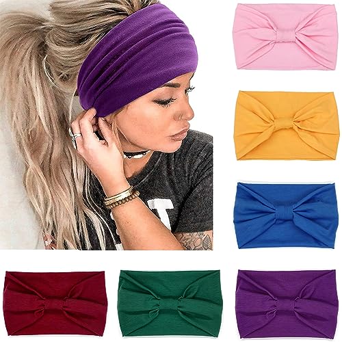 IVARYSS Wide Headbands for Women, Cute Bright Knotted Head Wraps Turbans, Large African Style Head Bands Hair Accessories, 6 Pack - color: Bright Color