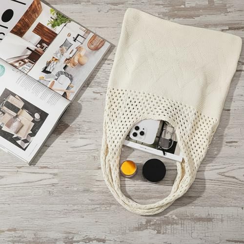 2/4 Pcs Crochet Mesh Beach Tote Bags, Summer Aesthetic Boho Knit Bag for Women Casual Vacation Essentials - color: Pink + Purple