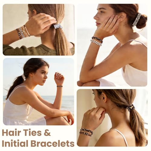 DIYDEC 12pcs Hair Ties Bracelet for Women Boho Braided Hair Ties No Damage Elastic Hair Bracelet Band for Girls Soft Thick Thin Long Curly Hair Accessories (Silvery) - color: Silvery