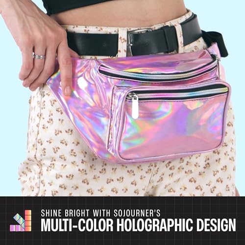 Holographic Fanny Pack Belt bag - Crossbody Waist Bag for Men or Women - Hands-Free, Waterproof Large Bumbag for Hiking, Running, and Travel (Pale Pink) - color: Holographic Pale Pink