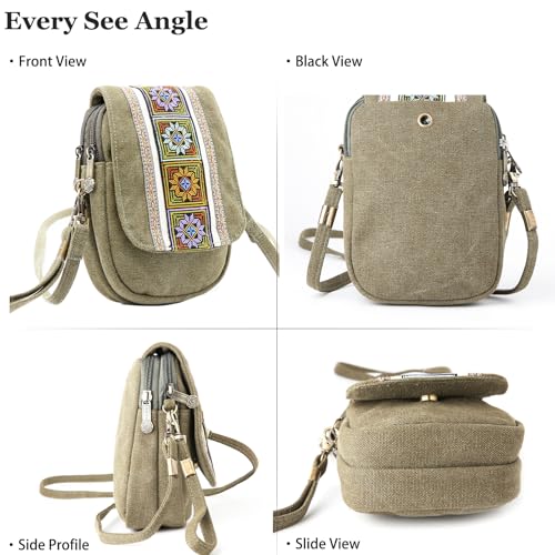 Goodhan Embroidery Canvas Crossbody Bag Cell phone Pouch Coin Purse for Women - color: Green