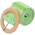 Women's Cotton and Linen Style Plastic Straw Braided Belt Circle Buckle for Dresses - color: Green