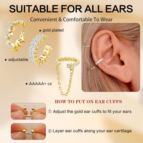 Dochais Ear Cuffs Non-Piercing Earrings for Women Cute Small Clip-On Cartilage Earring 14k Gold Plated Dainty Fake Piercings Earings - style: G2