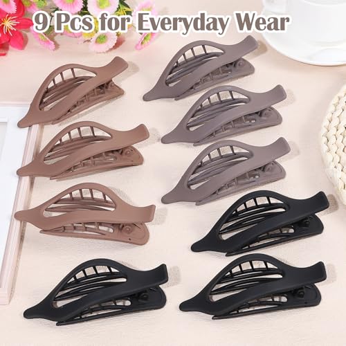 9 Pack Flat Hair Clips for Women, Matte Claw Clips for Thick & Thin Hair, Suitable for Driving (Taupe,Brown,Black) - color: Taupe/Brown/Black-Regular