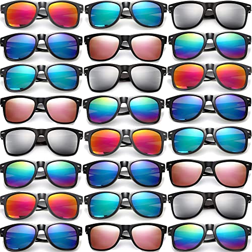 Eyegla Sunglasses Bulk Party Sunglasses Pack 80s Shades Eyewear Set for Men Women 8/10/20/30Pack - color: Black Frame+mix Mirror Lens 30 Pack