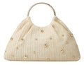 Straw Woven Beach Bag 2026 Summer Beaded Top Handle Handbag Raffia Evening Purse Wedding Clutch Vacation Tote Wristlet Bag - color: Beige