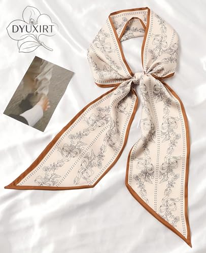 Head Scarf Purse Handle Neck Satin Hair Scarfs For Bag Lightweight Silky Long Thin Women's Fashion Scarves 59 * 5.9” - color: H12-brown Striped Bow Tie(59*5.9inch)