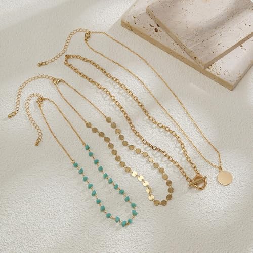 Gold Stack Necklace Chunky Necklaces for Women Trendy Coin Pendant Long Necklaces Western Jewelry for Women Cowgirl Cowboy Chic Country Outfit Boho Accessories Birthday Jewelry Gifts - color: A:Gold Boho
