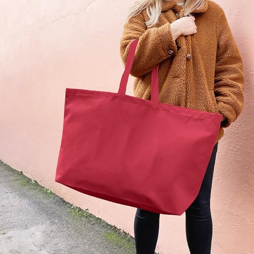 Large Canvas Tote Bag-Extra Big Shopping Beach Totes Bags Reusable Largest Grocery Plain Solid Bag 28"x8"x16" - color: Red