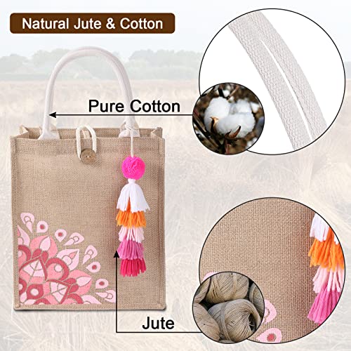 itgowisa Jute Beach Bag for Women, Burlap Beach Tote Bag with Tassel Pocket, Summer Gift for Vacation, Pool, Cruise & Grocery | Jute material - color: Pink Tassel B