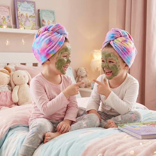 Basumee Microfiber Hair Towel Wrap for Kids 2 Pack Rapid Drying Hair Towel with Button Hair Turbans for Wet Hair Wraps Head Towel Wrap for Women and Girls, Colorful Unicorn - color: Colorful Unicorn