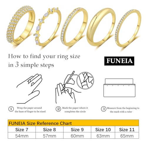 FUNEIA Stackable Gold Rings for Women Non Tarnish Trendy Dainty 14K Gold Plated Stacking Cubic Zirconia Thumb Ring Set Pack Statement Chunky Band Rings Promise Engagement Rings Size 7 8 9 10 11 - color: B-5Pcs Gold Rings
