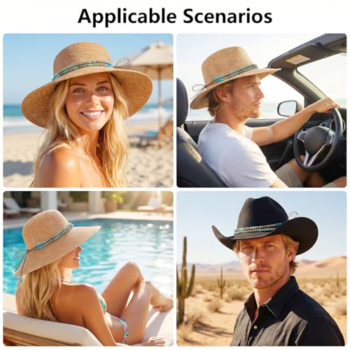 Adjustable Cowboy Hat Band for Women Men, Turquoise Cowboy Beaded Bands, Cowgirl Rope Belt for Panama Fedora - color: Green B