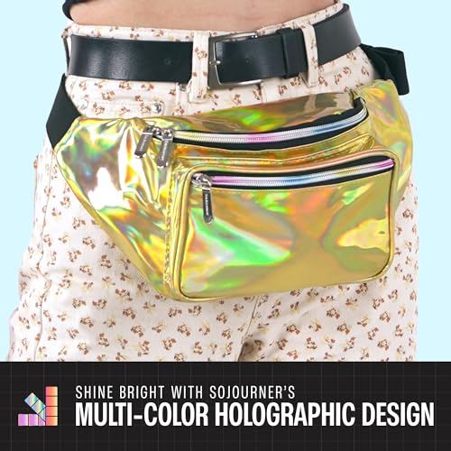 Holographic Fanny Pack Belt bag - Crossbody Waist Bag for Men or Women - Hands-Free, Waterproof Large Bumbag for Hiking, Running, and Travel (Gold) - color: Holographic Gold