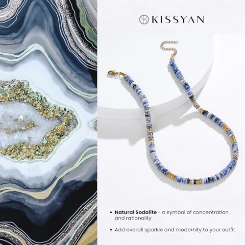 KissYan Boho Beaded Choker Necklace for Women, Gemstone Choker Natural Stone Freshwater Pearl Surfer Necklaces 14K Gold Plated Summer Beach Handmade Jewelry - color: S-Dark Blue