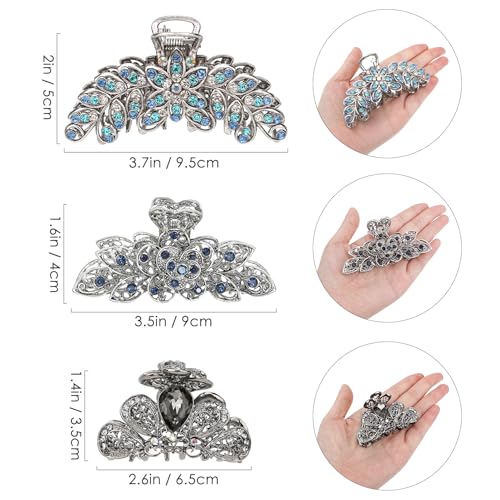 kilofly 3pc Vintage Crystal Hair Claw Clips Long Thick Hair Metal Clamps - color: Large+Large+Medium