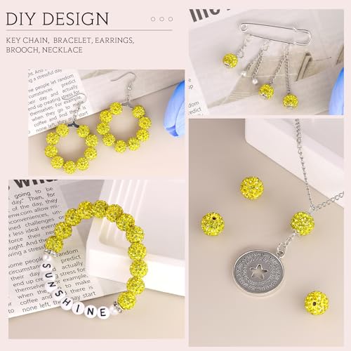 100 pcs 10mm Rhinestone Beads for Jewelry Making, Yellow Shiny Round Shamballa Disco Beads Bulk, Sparkle Crystal Clay Christmas for Bracelet Baseball Necklace Earring Crafting and DIY - color: Citrine, size: 10mm/100pcs