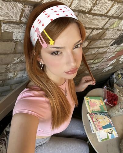 TERSE Fashion Women's Headbands for Short Hair Non Slip Elastic Floral Hairbands, Soft Fabric 2 Inches Thick Stripe Head Bands for Girls, Valentine's Day Heart Headbands - color: Headbands Color-Vivid