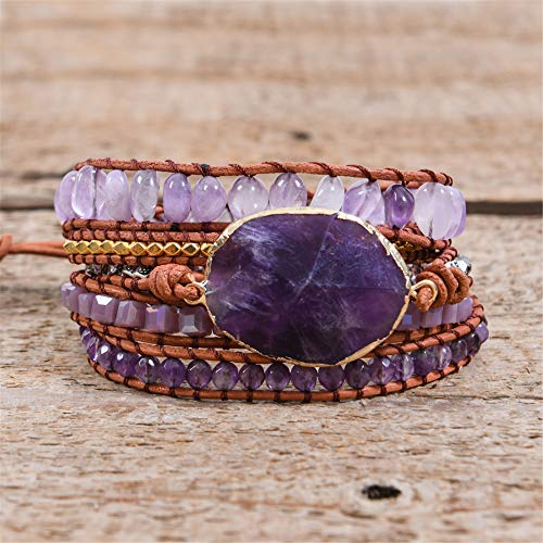 YGLINE Boho Handmade Wrap Leather Tube Crystal Stone Bracelet for Women - color: Amethyst