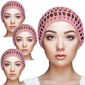 Geyoga 4 Pieces Mesh Crochet Hair Net Rayon Knit Snood Hat Thick Short Women Hairnet Snoods Cover Ornament for Sleeping (Pink) - color: Pink