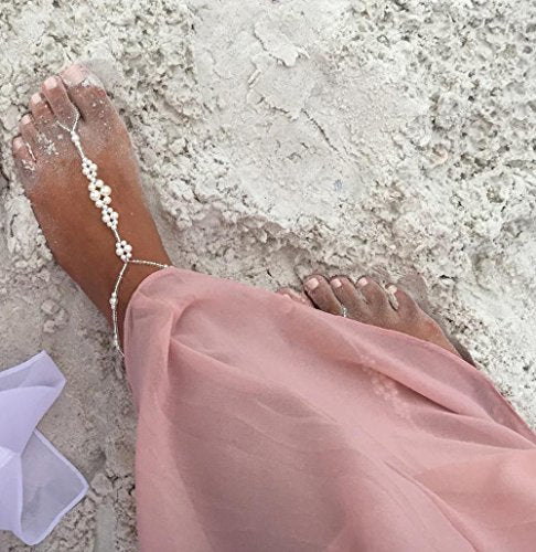 JEWSUN 2 PC Wedding Barefoot Sandals-Bridal Barefoot Sandals-Foot Jewelry-Wedding Sandals-Footless Sandals-Slave Anklet-Wedding Accessories-Beaded Sandles