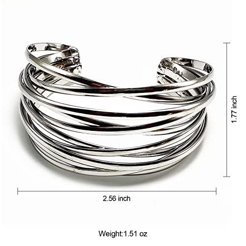 YBMYCM Chunky Gold Cuff Bracelet for Women Gold Line Web Wrist Cuff Bangle Bracelet Fashion Costume Jewelry - color: Silver