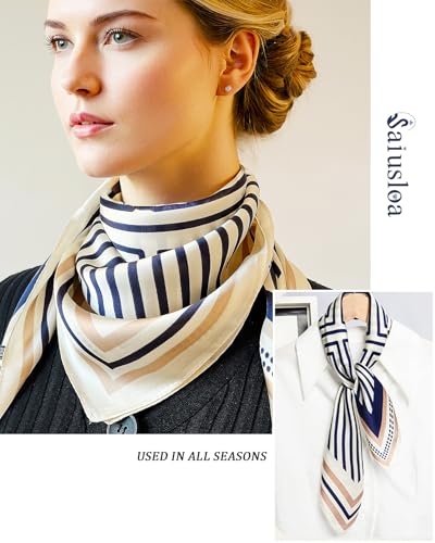 Saiusloa Neck Scarf For Womens Silky Head Scarves Hair Bandanas Square Scarf Fashion Accessories lightweight - color: 26-blue-white Geometry