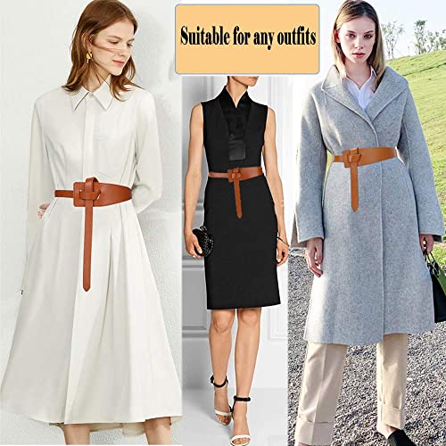 ALAIX Women's Leather Belt Dress Belt for Jeans Jumpsuit Coat Fashion Tie a Knot Genuine Leather Waist Belt - color: Brown, size: Waist Size up to 34 inches