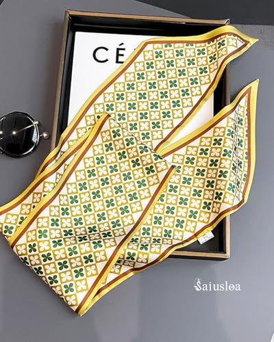 Purse Scarf For Handbags Head Scarves For Women's Hair Bags Scarfs Long Skinny Scarves Fashion Silky - color: A28-yellow Four-leaf Clover