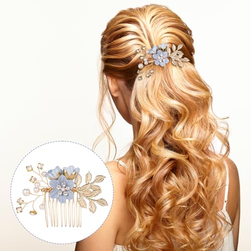 HINZIC 3pcs Flower Tassels Hairpin for Women, Non-Slip Pearl Hair Clips Headpiece, Retro Chinese Hanfu Wedding Brides Hair Accessories for Long Hair- Blue - color: Blue