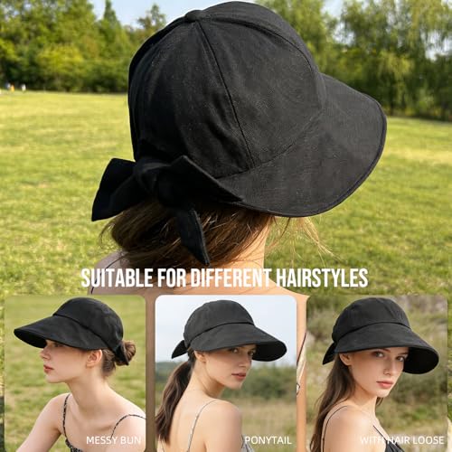 Women Wide Brim Sun Hat Adjustable Packable Beach UV Protection Gardening Hats - color: Black-01