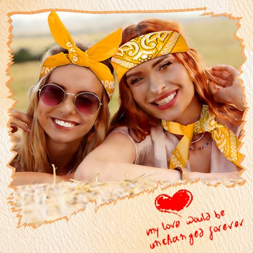 50 Pcs Bandanas Bulk Large Bandana Headband Paisley Cowboy Bandana Scarf Handkerchief for Women Men - color: Gold